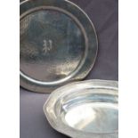American silver - A J E Caldwell & Co Sterling silver hammered finish plate, initialled,