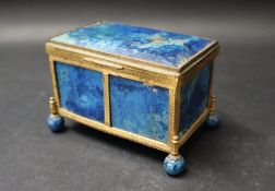 A lapis lazuli jewellery box & cover of rectangular form,