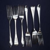 A set of five George III silver table forks, London, 1793, Thomas Northcote,