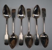 Scottish Silver - a set of six George III silver fiddle pattern table spoons, Edinburgh, 1812, JF,