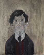 In the style of Laurence Stephen Lowry Head and shoulders portrait of a gentleman Oil on