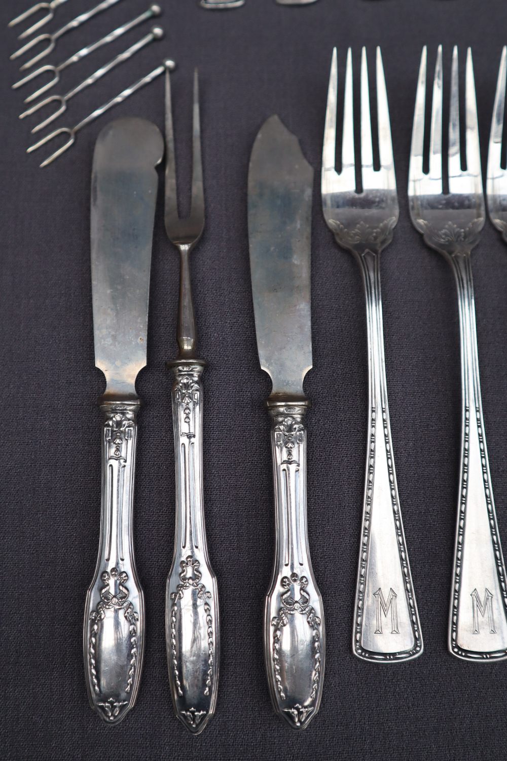 A continental white metal 800 standard part flatware service comprising six table forks, - Image 3 of 5