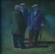 Aneurin Jones Three Farmers Oil on board Signed 42 x 42cm Together with a signed Aneurin book