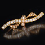 ANTIQUE DIAMOND AND PEARL BOW BROOCH