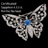 BEAUTIFULL CERTIFICATED CEYLON SAPPHIRE AND DIAMOND BUTTERFLY BROOCH