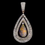 FINE BLACK OPAL AND DIAMOND PENDANT