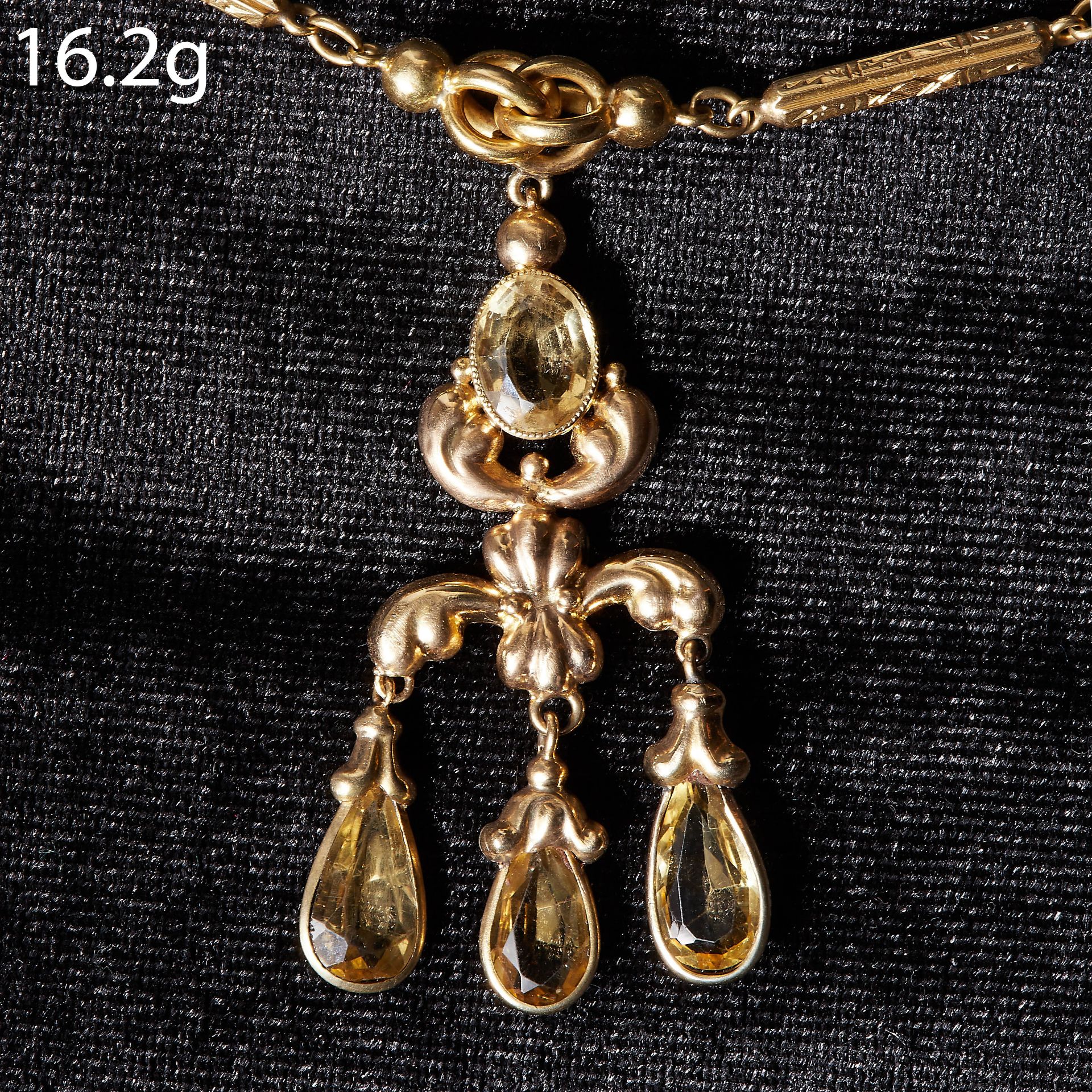 ANTIQUE CITRINE DROP NECKLACE.