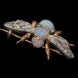 DIAMOND AND OPAL WINGED INSECT BROOCH.