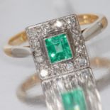 EMERALD AND DIAMOND CLUSTER RING