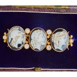 RARE VICTORIAN CAMEO AND DIAMOND BAR BROOCH