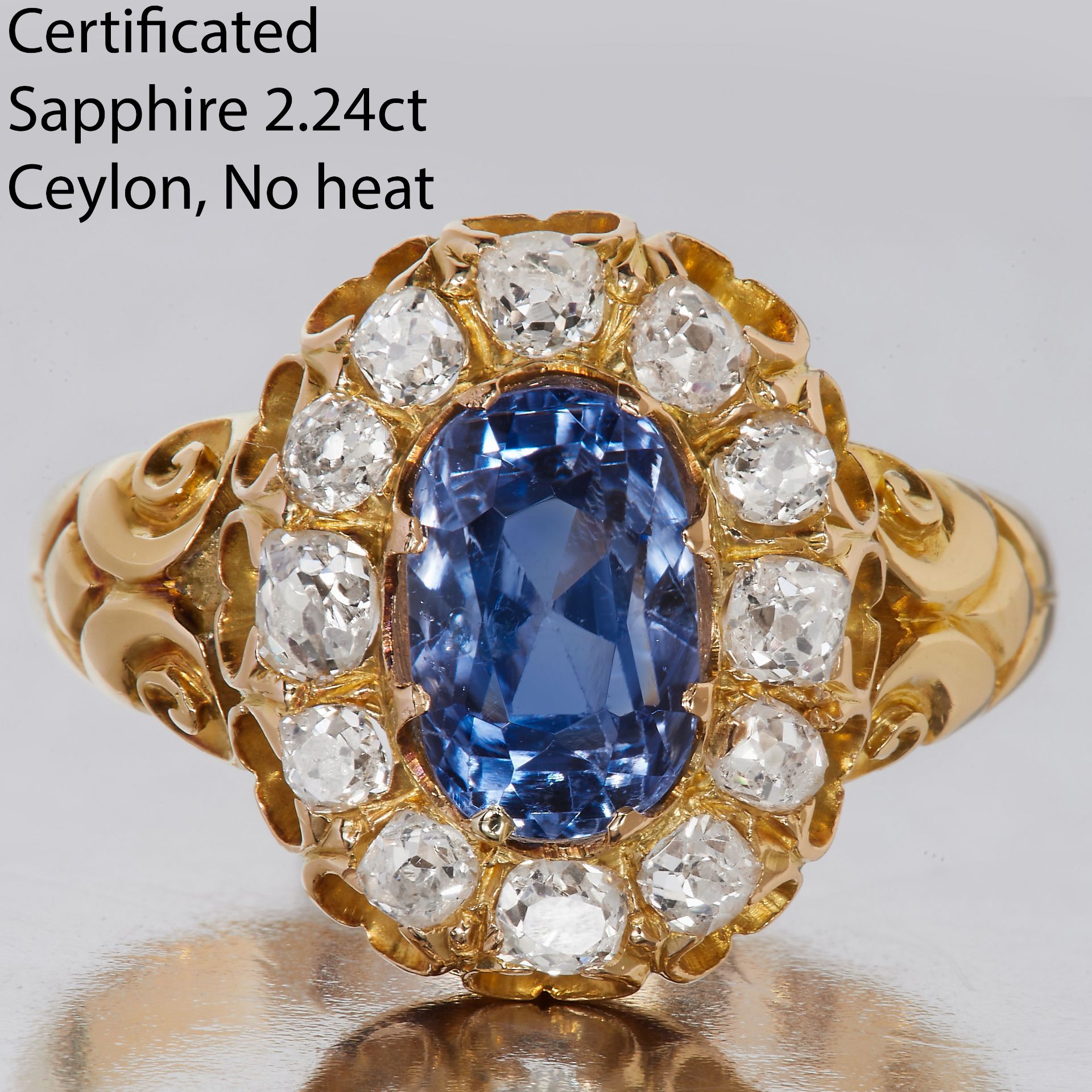 IMPRESSIVE CERTIFICATED SAPPHIRE AND DIAMOND CLUSTER RING