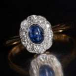 SAPPHIRE AND DIAMOND CLUSTER RING