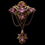 VICTORIAN PINK STONE DROP BROOCH