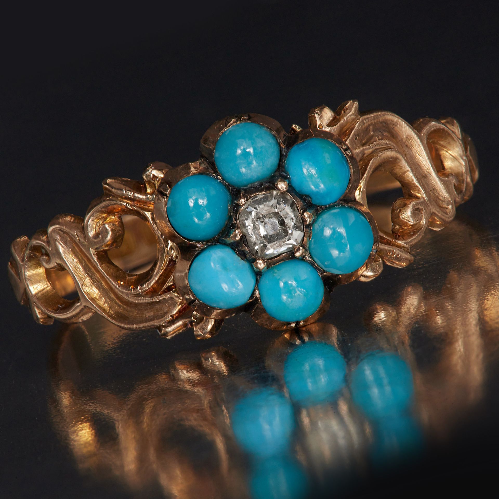 ANTIQUE VICTORIAN TURQUOISE AND DIAMOND CLUSTER RING