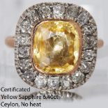 IMPRESSIVE CERTIFIED CEYLON YELLOW SAPPHIRE AND DIAMOND RING