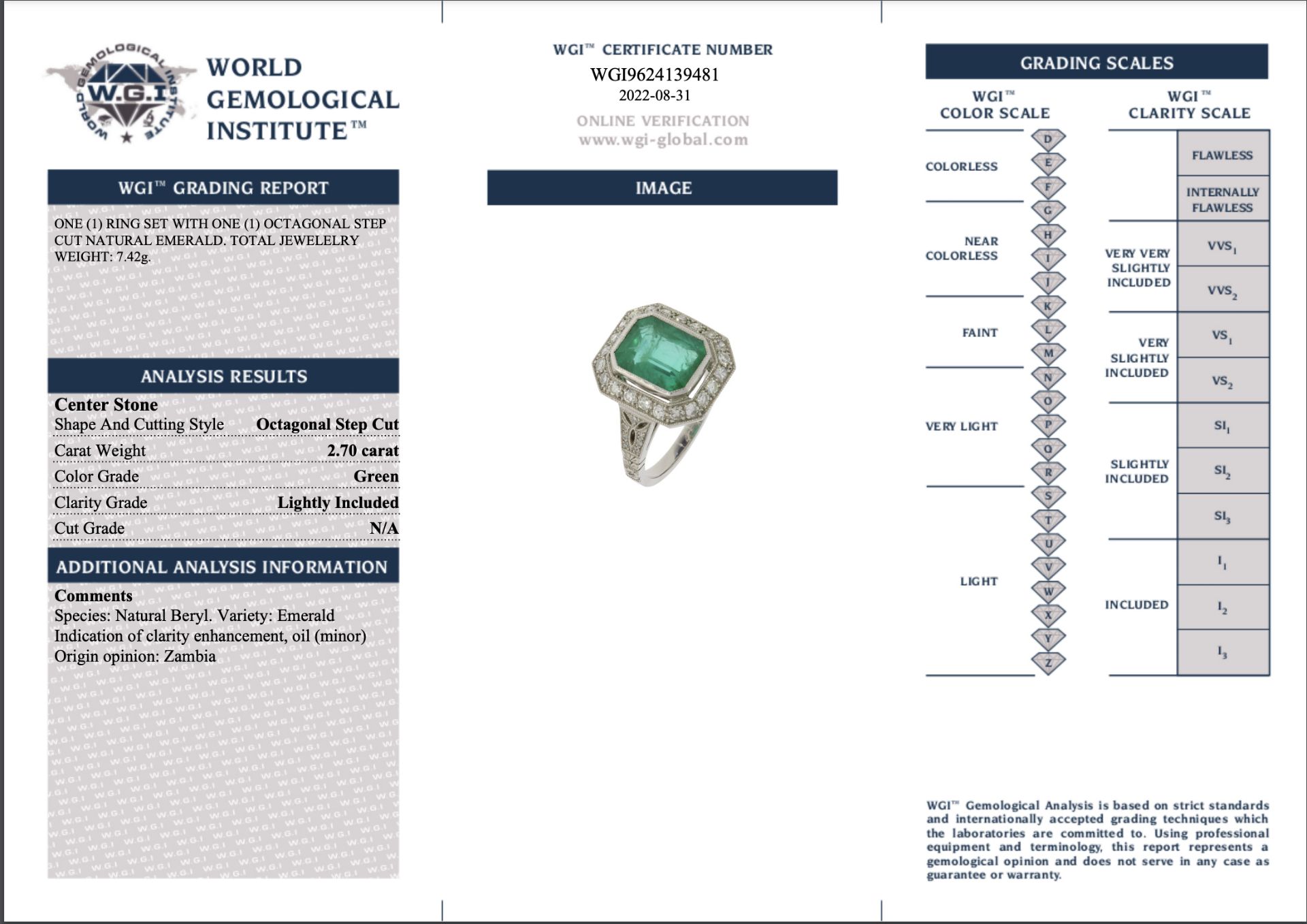 CERTIFICATED EMERALD AND DIAMOND CLUSTER RING - Bild 2 aus 2