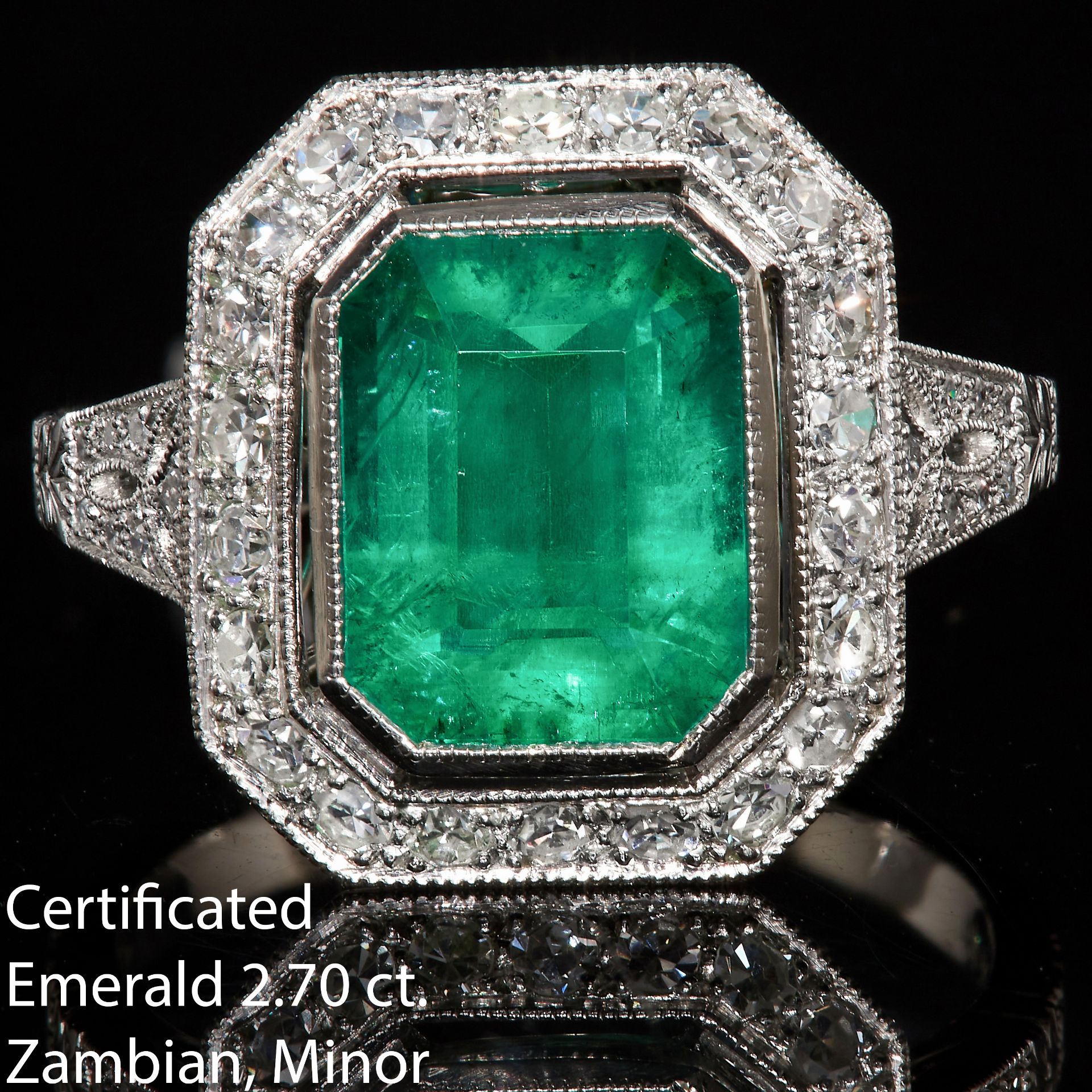 CERTIFICATED EMERALD AND DIAMOND CLUSTER RING