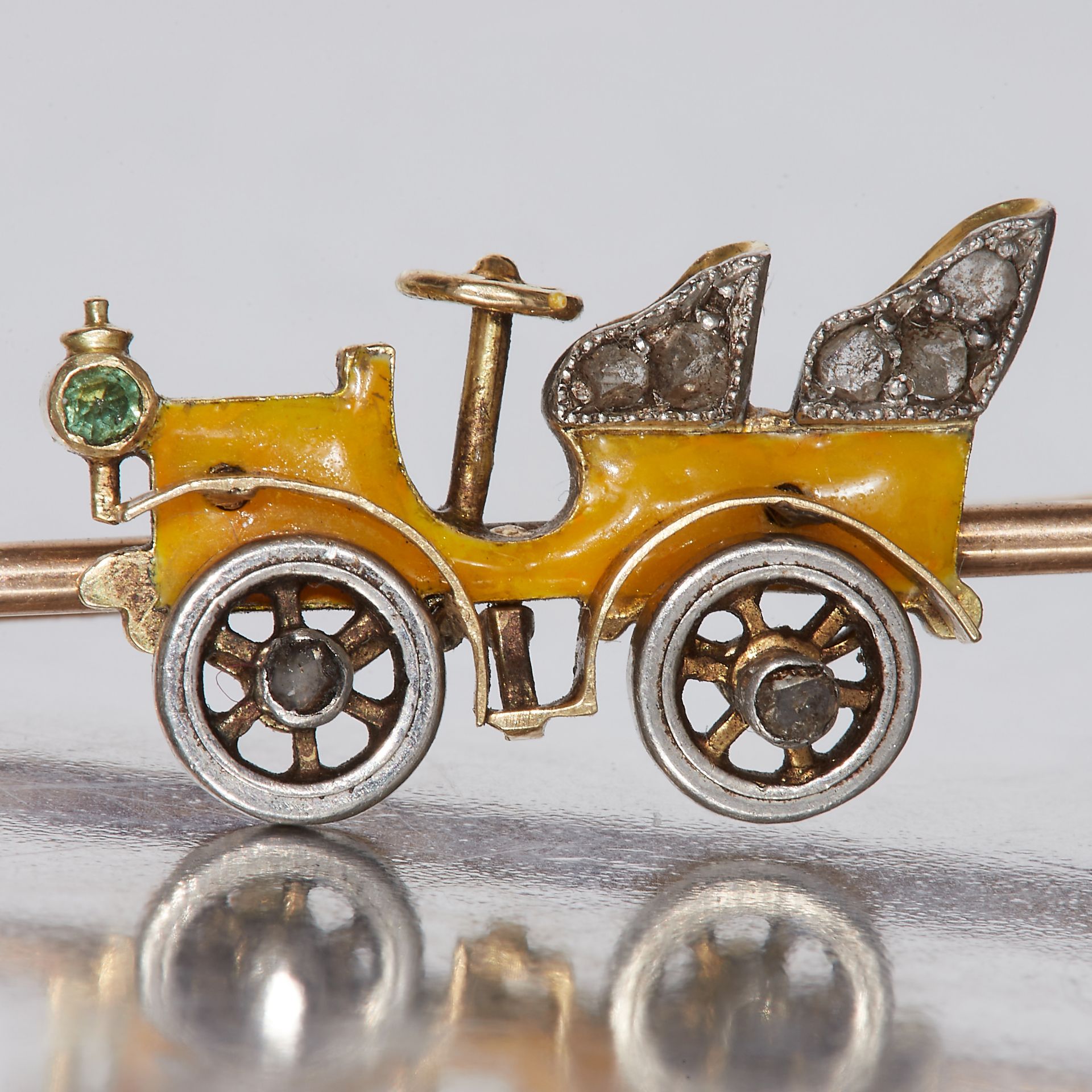 DIAMOND AND ENAMEL CAR BROOCH