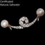 IMPRESSIVE TWO PEARL SET ON A BROOCH WITH DIAMONDS