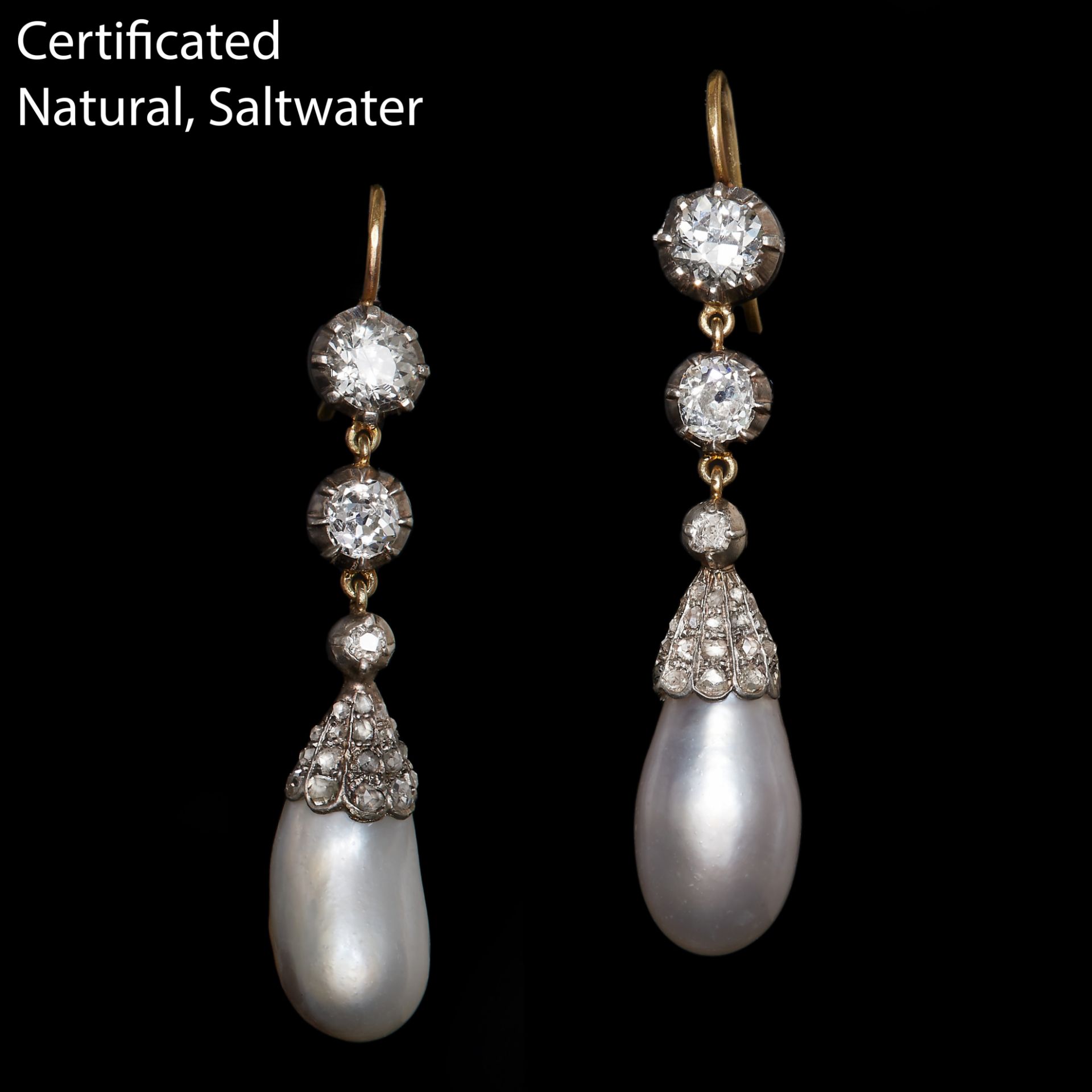 IMPORTANT PAIR OF NATURAL PEARL AND DIAMOND DROP EARRINGS