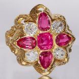 CERTIFICATED BURMA RUBY AND DIAMOND CLUSTER RING,
