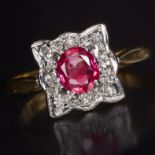 RUBY AND DIAMOND CLUSTER RING