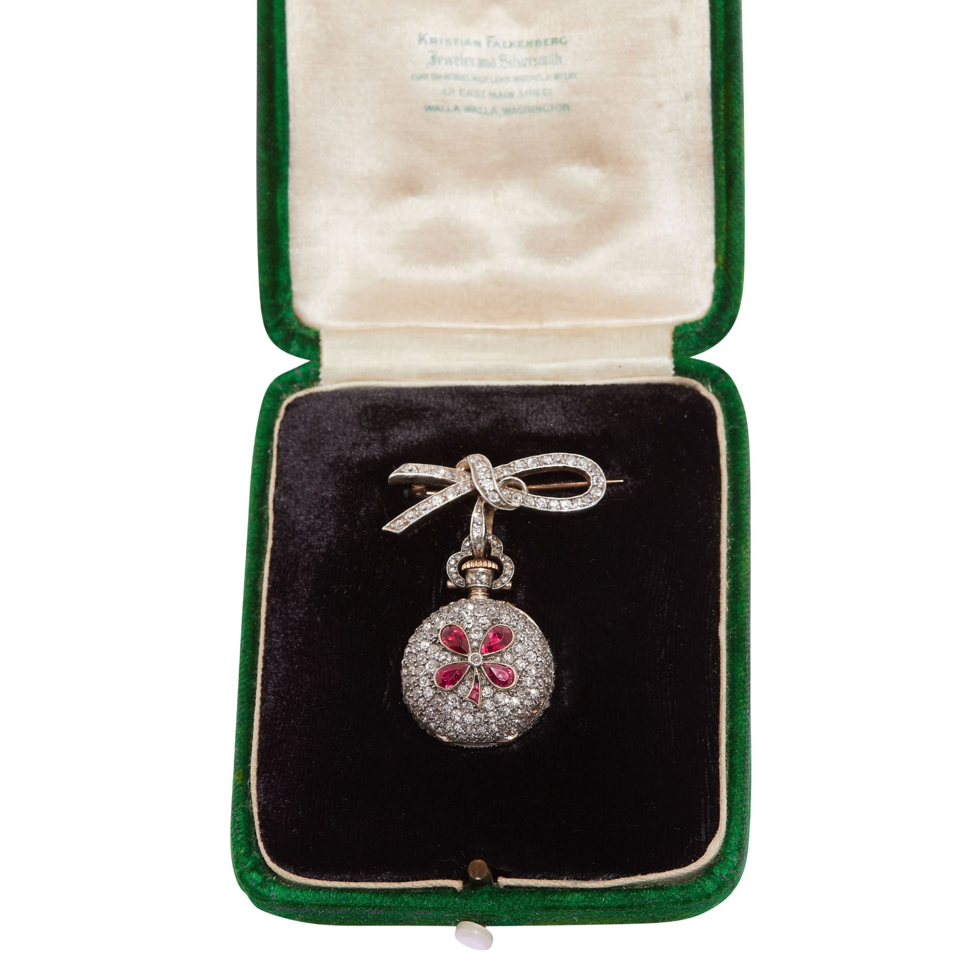 RARE ANTIQUE RUBY AND DIAMOND POCKET WATCH WITH BROOCH - Image 3 of 3