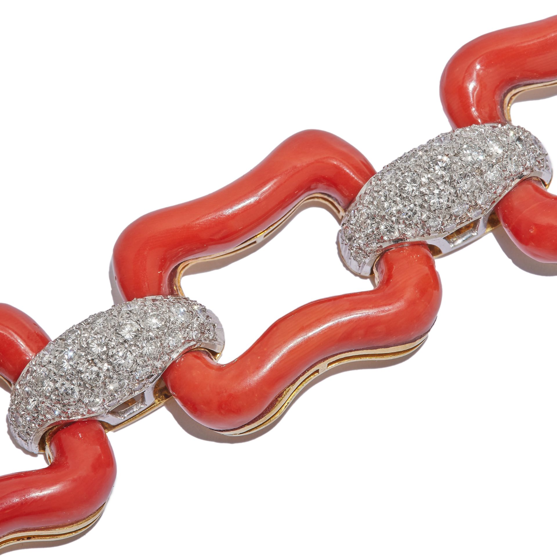 IMPORTANT CORAL AND DIAMOND BRACELET