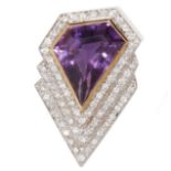 IMPRESSIVE AMETHYST AND DIAMOND BROOCH