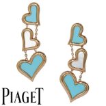 PIAGET, PAIR OF TURQUOISE AND MOTHER OF PEARL HEART DROP EARRINGS