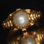 CULTURED PEARL AND DIAMOND CLUSTER RING