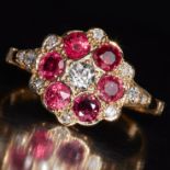 RUBY AND DIAMOND CLUSTER RING