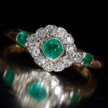 ANTIQUE EMERALD AND DIAMOND CLUSTER RING