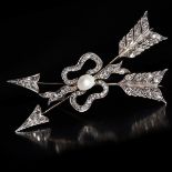 VICTORIAN CERTIFICATED NATURAL SALTWATER PEARL AND DIAMOND DOUBLE ARROW BROOCH