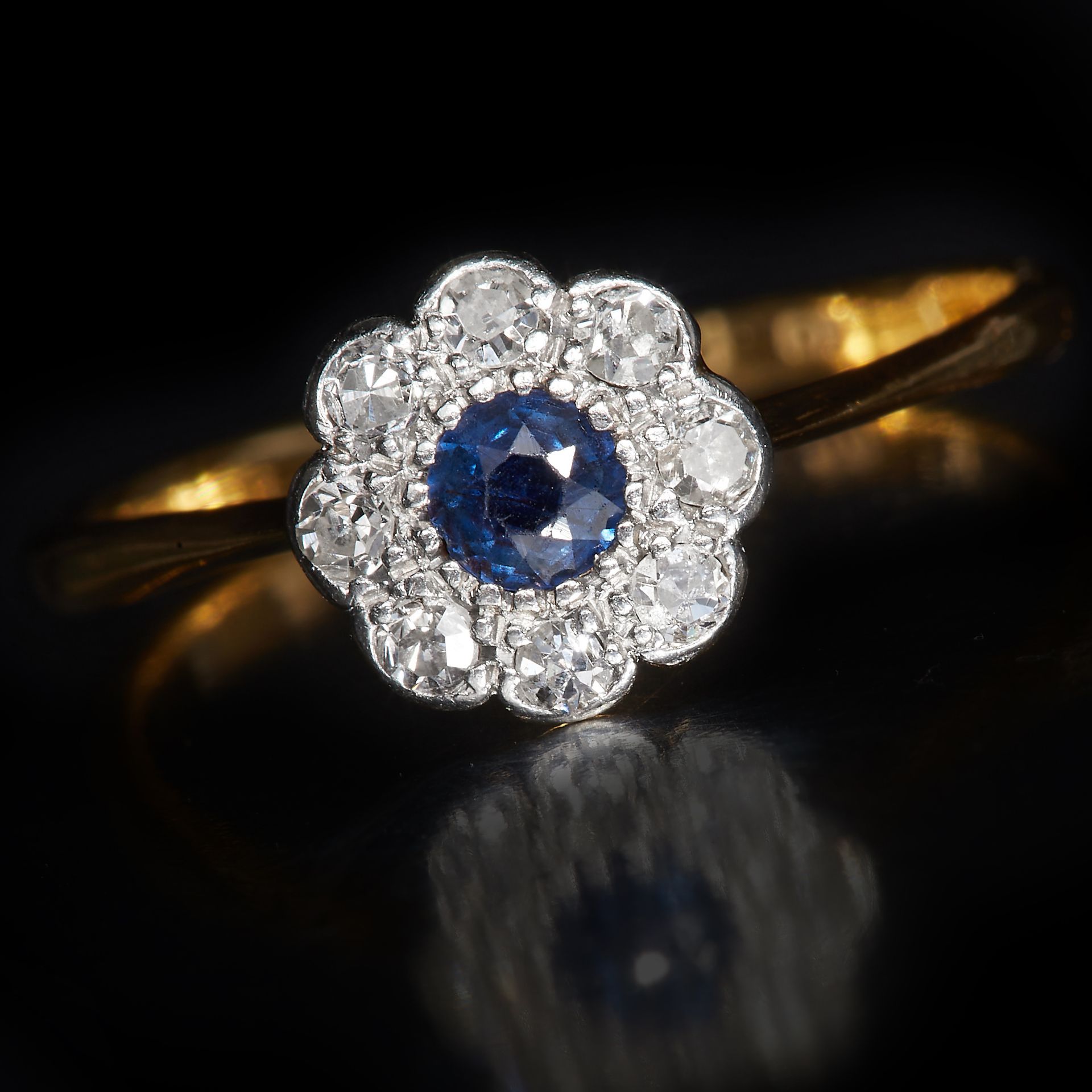 SAPPHIRE AND DIAMOND CLUSTER RING