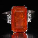 VINTAGE FIRE OPAL AND DIAMOND RING