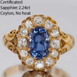 IMPRESSIVE CERTIFICATED SAPPHIRE AND DIAMOND CLUSTER RING