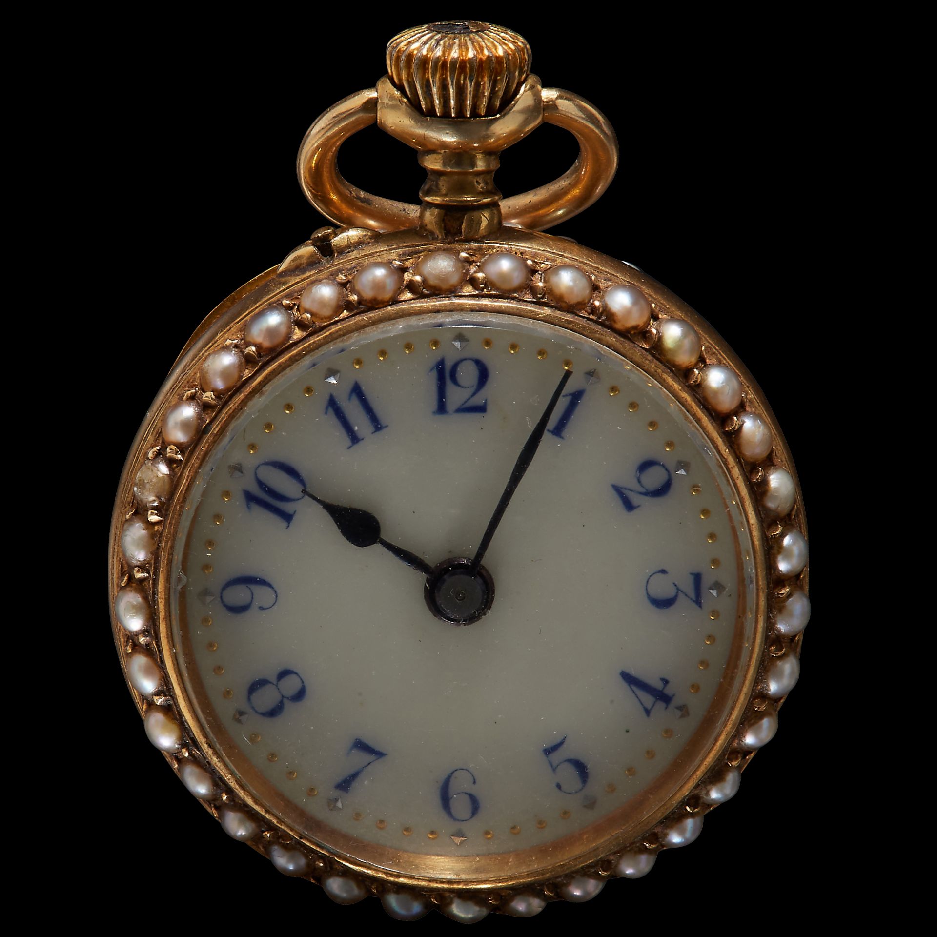 RARE VICTORIAN PEARL, ENAMEL AND DIAMOND POCKET WATCH - Image 2 of 2