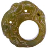 CHINESE CARVED CEREMONIAL OLIVE GREEN JADE /HARDSTONE RING