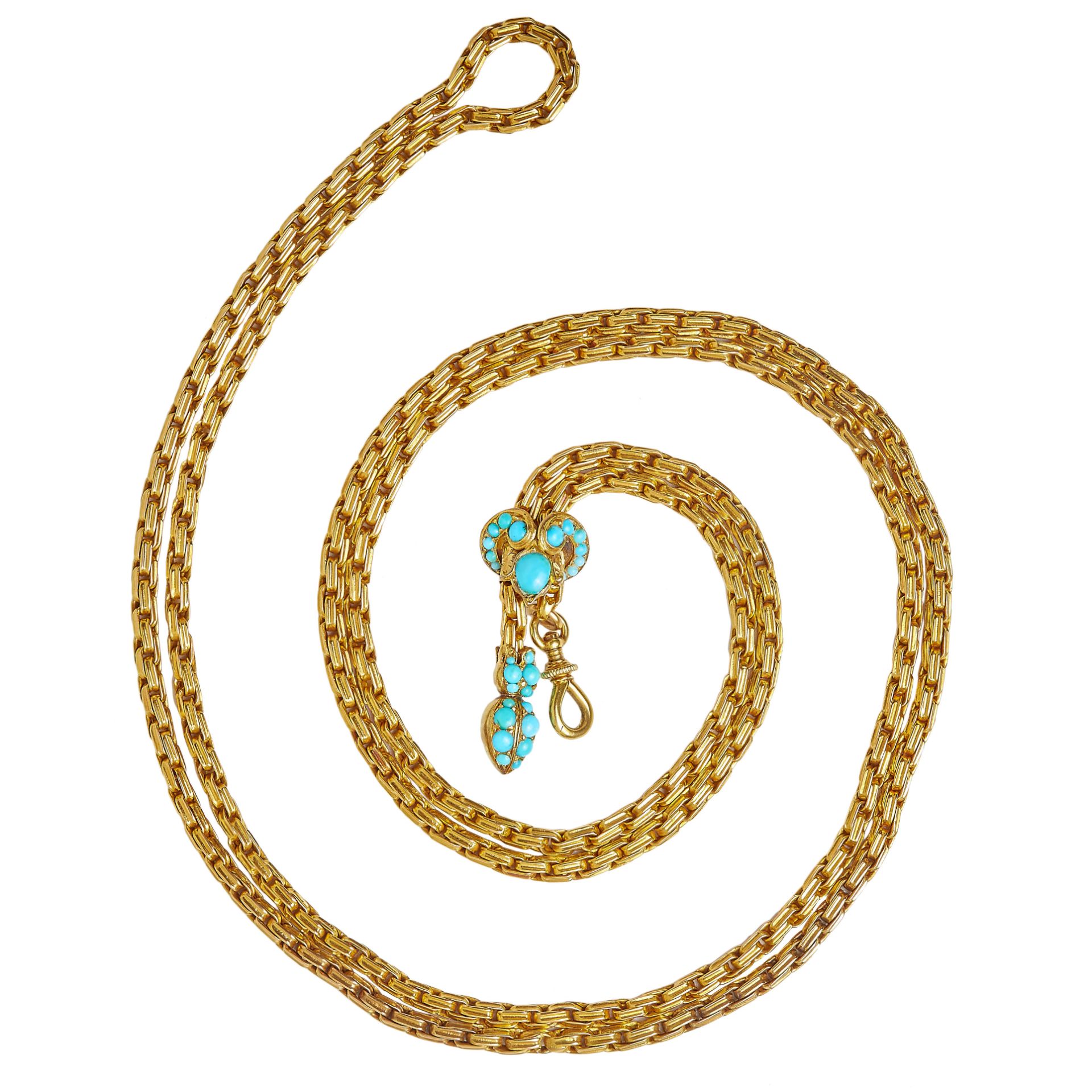 VICTORIAN GUARD CHAIN NECKLACE WITH TURQUOISE SLIDER