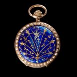 FULL HUNTER ANTIQUE PEARL AND ENAMEL POCKET WATCH