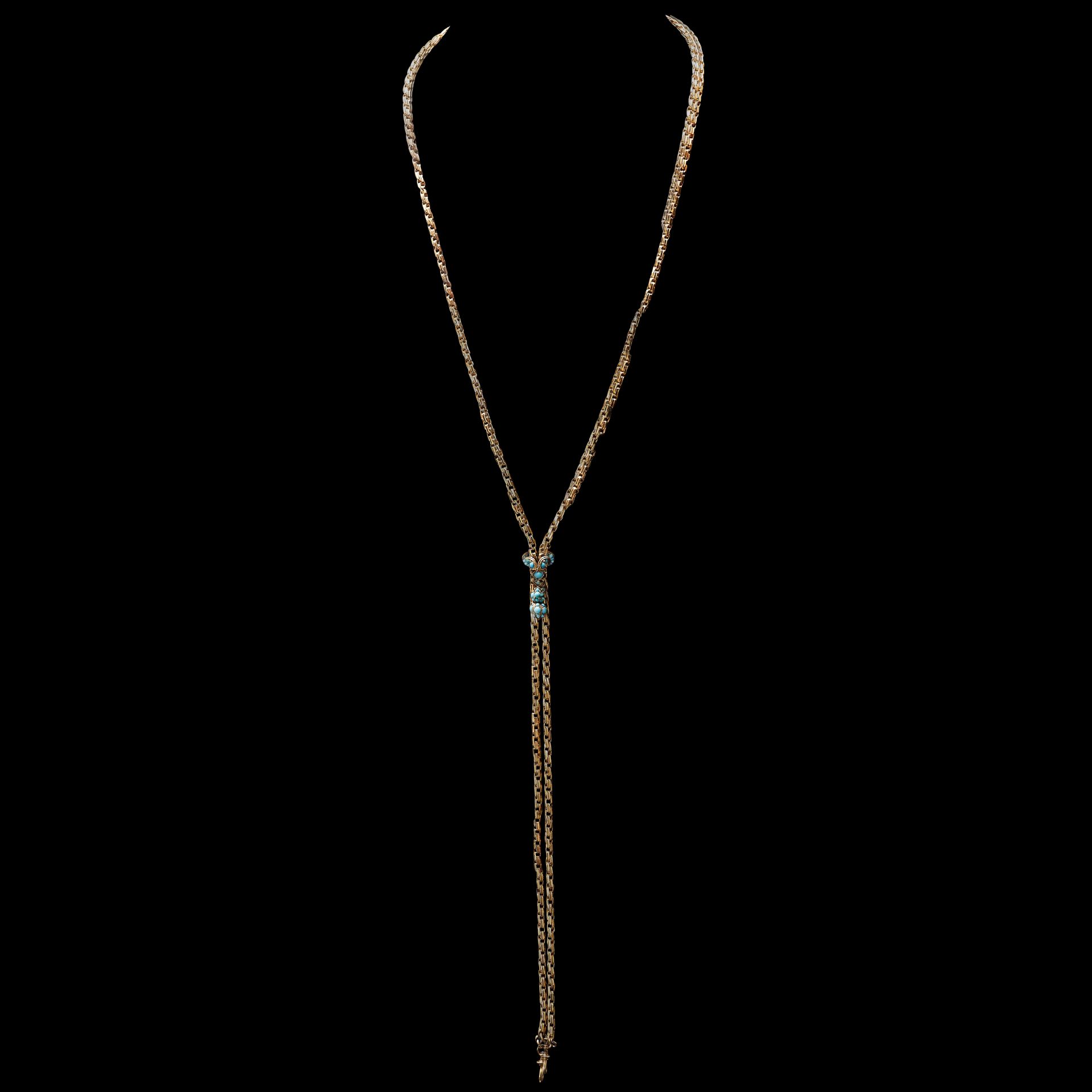VICTORIAN GUARD CHAIN NECKLACE WITH TURQUOISE SLIDER - Image 2 of 2