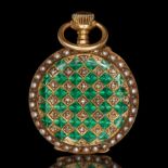 RARE VICTORIAN PEARL, ENAMEL AND DIAMOND POCKET WATCH