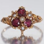 VICTORIAN GARNET AND PEARL CLUSTER RING