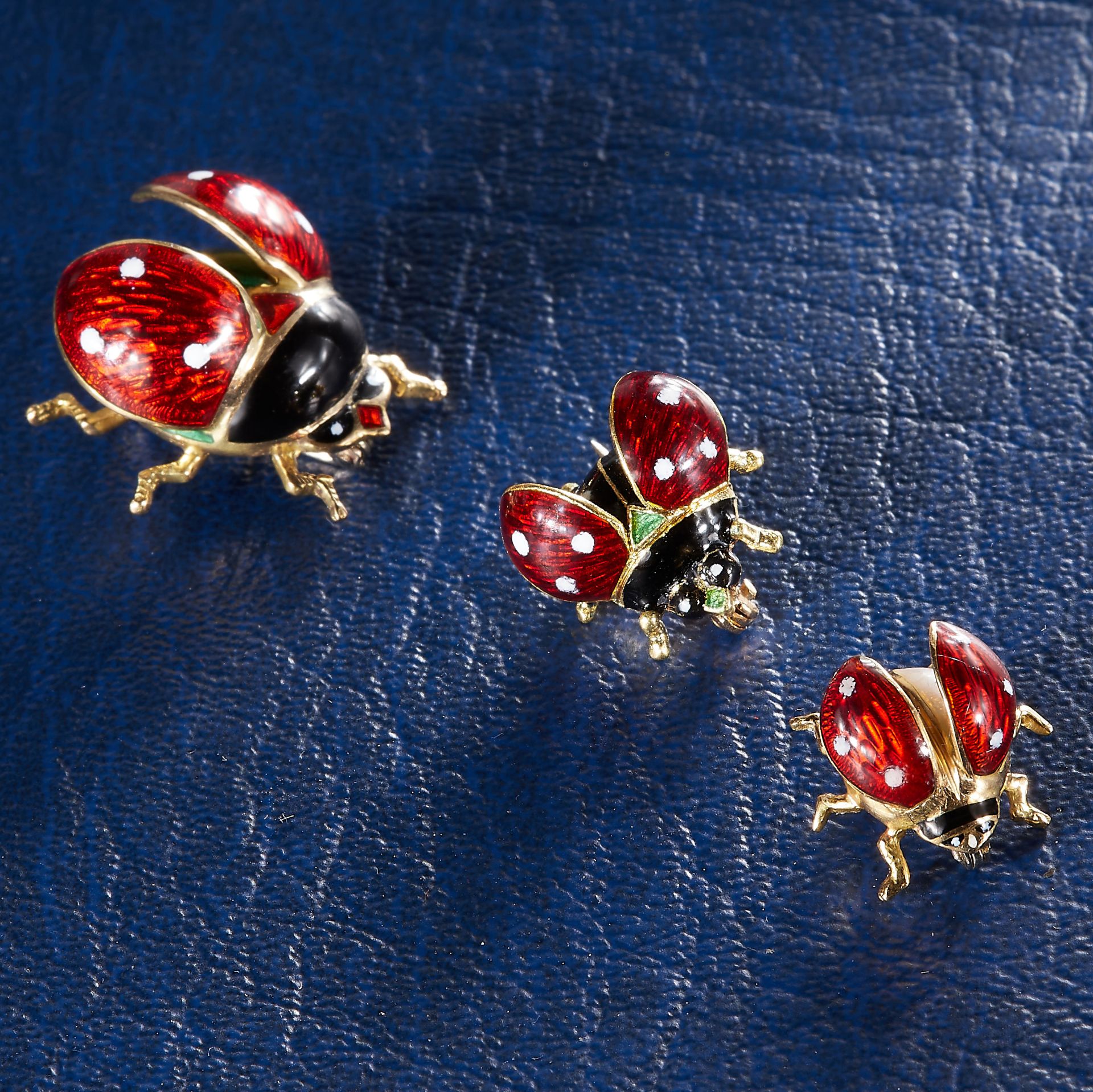 SET OF 3 ENAMEL LADYBUG BROOCHES