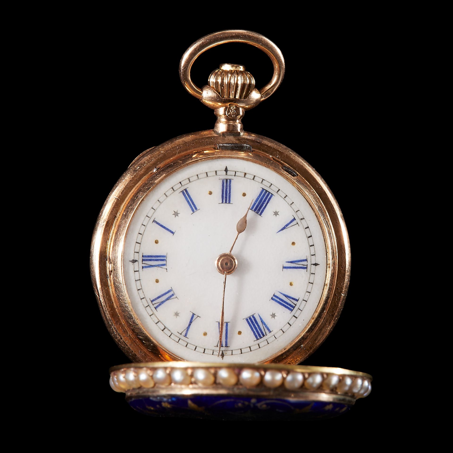 FULL HUNTER ANTIQUE PEARL AND ENAMEL POCKET WATCH - Bild 2 aus 2