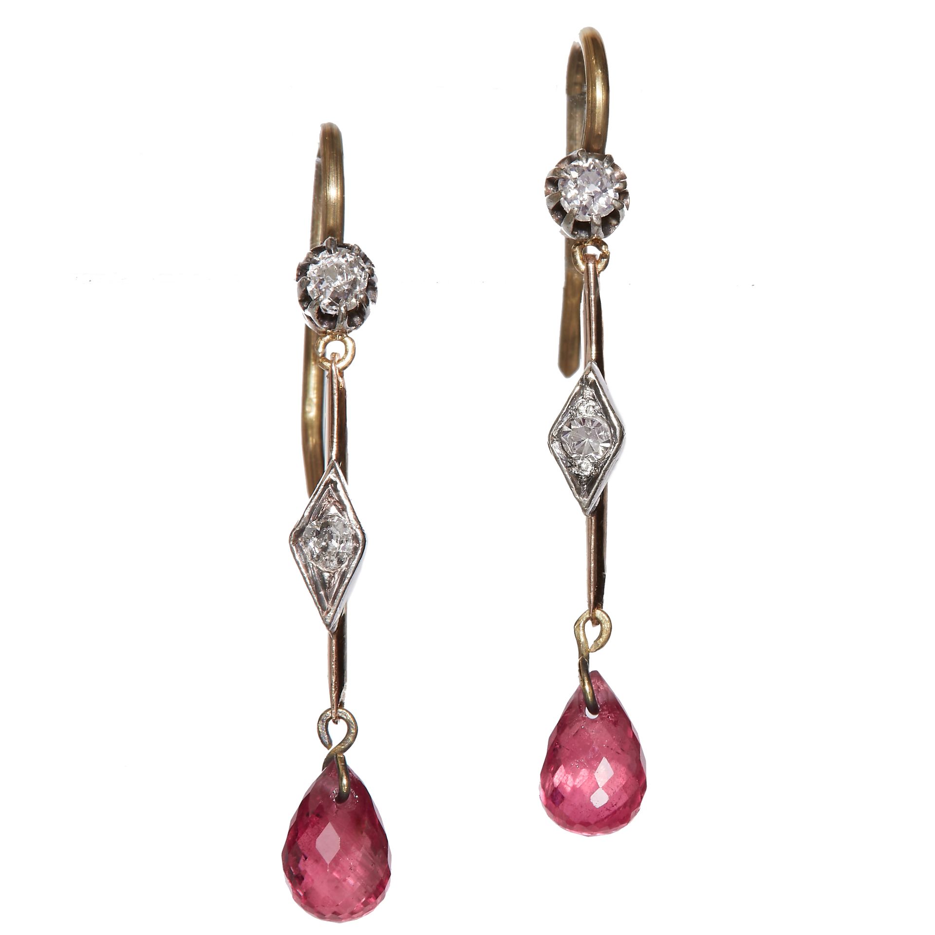 PAIR OF RUBY AND DIAMOND DROP EARRINGS