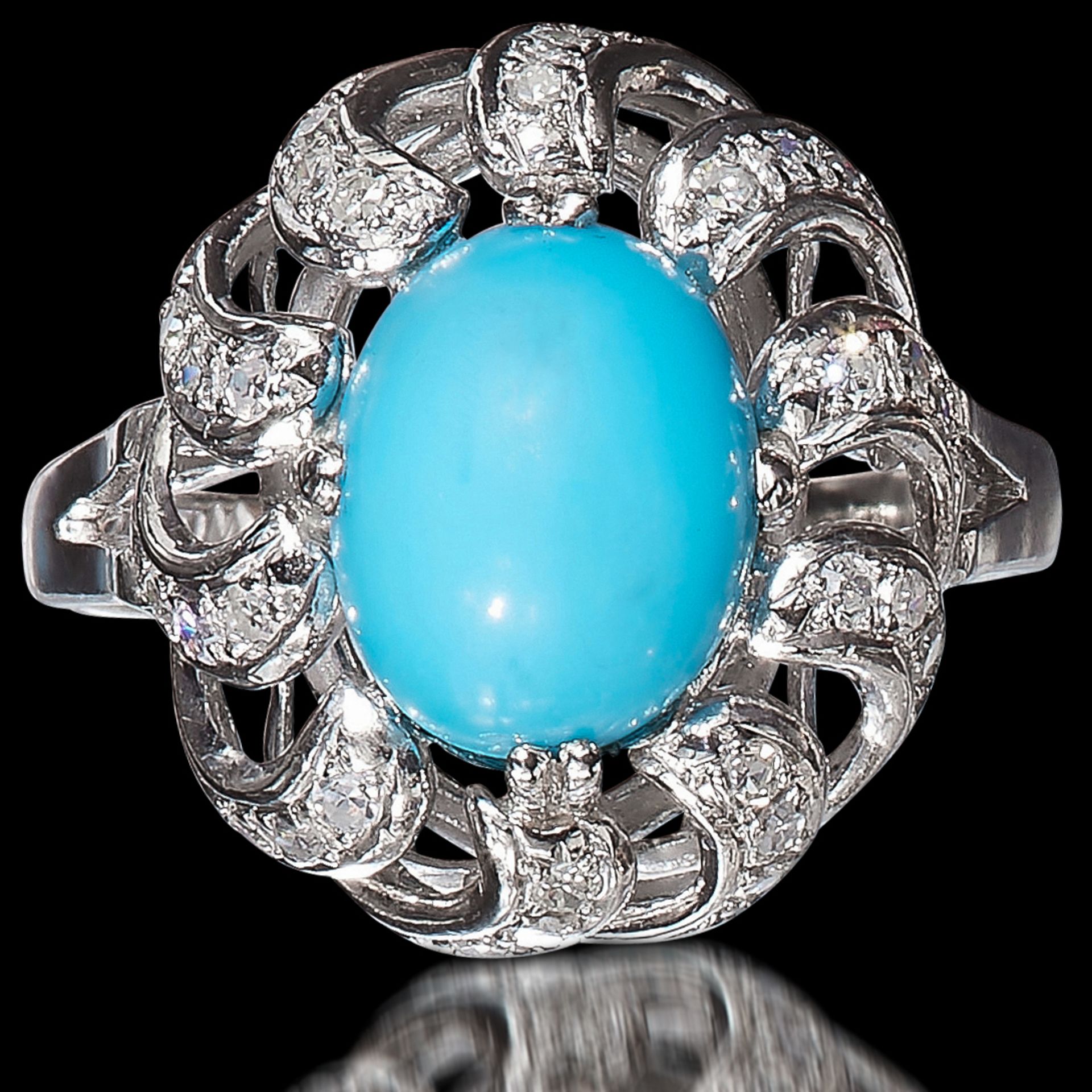 TURQUOISE AND DIAMOND CLUSTER RING