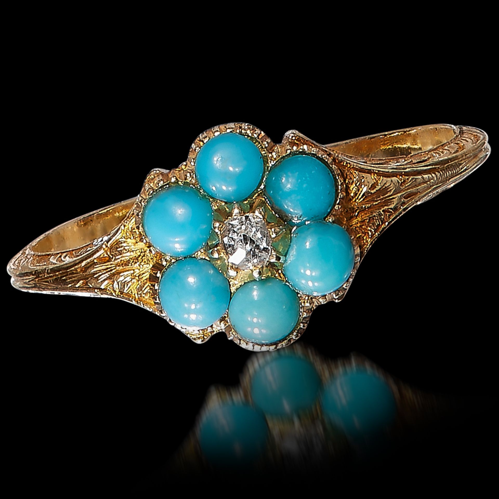 VICTORIAN DIAMOND AND TURQUOISE DAISY CLUSTER RING
