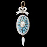 ANTIQUE GOLD , DIAMOND AND PEARL ENAMEL PENDANT